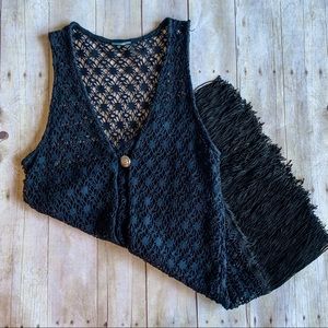 Black Knit Long Vintage Vest